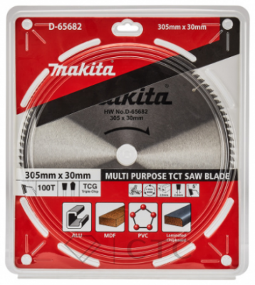 Диск пильный универсальный для алюминия/дерева/пластика Makita, 305x30x2.8/2 мм; 100 зубьев (D-65682)