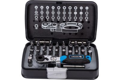 HOEGERT Набор бит с трещоткой 1/4″, SL, PH, PZ, HEX, Torx, Torx c отверстием, 33 шт.