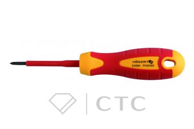 HOEGERT Отвертка изолированная крестовая PH0, 60 мм, 1000 V, сталь S2