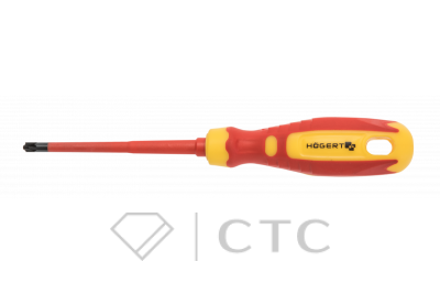 HOEGERT Отвертка изолированная крестовая для автоматов PH1/SL5, 100 мм, 1000 V, сталь CrMo