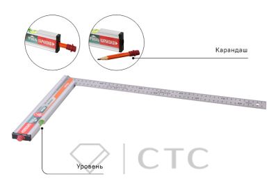 Угольник с уровнем и карандашом, 500мм, стальной, серия Кулибин, Sturm!