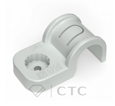Крепеж-скоба пластиковая односторонняя для прямого монтажа серая в п/э д16 (50шт/750шт уп/кор) Промрукав