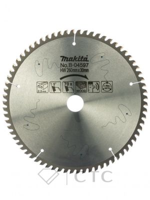 Диск пильный Makita Standart,ф260х30 или 15,88 х2,3мм,70зуб,для дерева,тихий рез (B-04597)