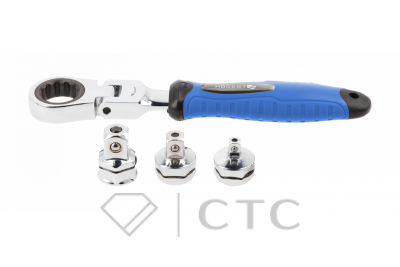 HOEGERT Ключ с трещоткой и шарниром, со сменными адаптерами 5 шт.