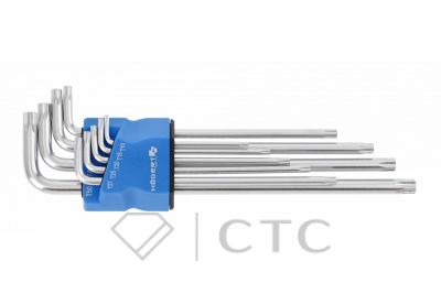 HOEGERT Набор Г-образных экстра длинных ключей TORX S2, 9 шт.