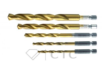 HOEGERT Набор сверл по металлу с шестигранным хвостовиком 1/4», набор 4, 5, 6, 8, 10 мм, сталь HSS