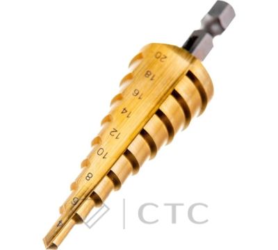 Сверло ступенчатое HSS-TiN с прямым желобком, 4-20x75, 1/4
