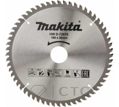 Диск пильный для алюминия Makita, 190x30/20х1.4 мм; 60 зубьев (D-72970)