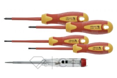 HOEGERT Набор изолированных отверток 1000 V с отверткой индикатором напряжения, сталь S2, 5 шт.