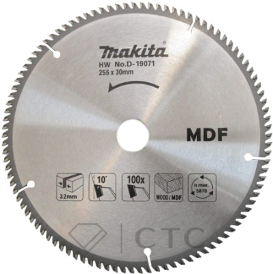 Диск пильный для резки дерева и MDF Makita, 255x30х2.4 мм; 100 зубьев (D-19071)