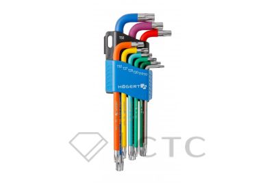 HOEGERT Набор Г-образных ключей TORX с цветной маркировкой, Т10-Т50, 9 шт.